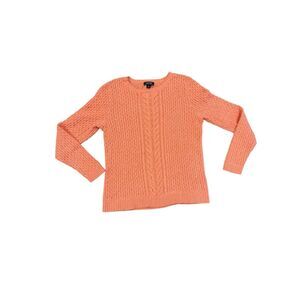 Lands End Drifter Cable Knit Women’s Sweater L 14/16 Coral